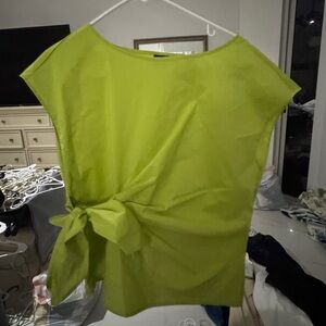 New York & Company Green Cap Sleeve Blouse with Tie Front